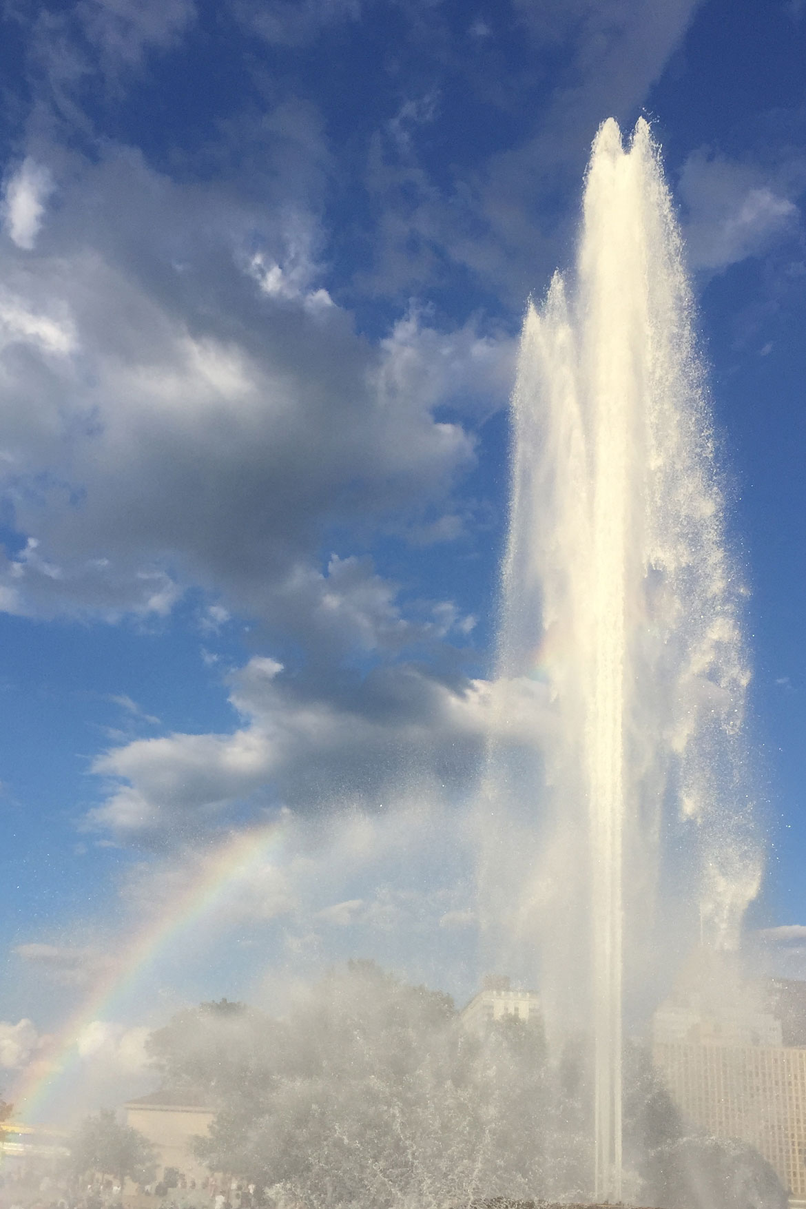 a rainbow at the Point State Park fountain during the Three Rivers Regatta