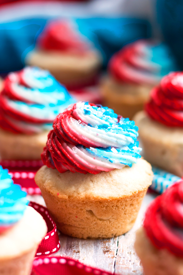 Gluten-Free Sugar Cookie Cups with Red, White and Blue Frosting