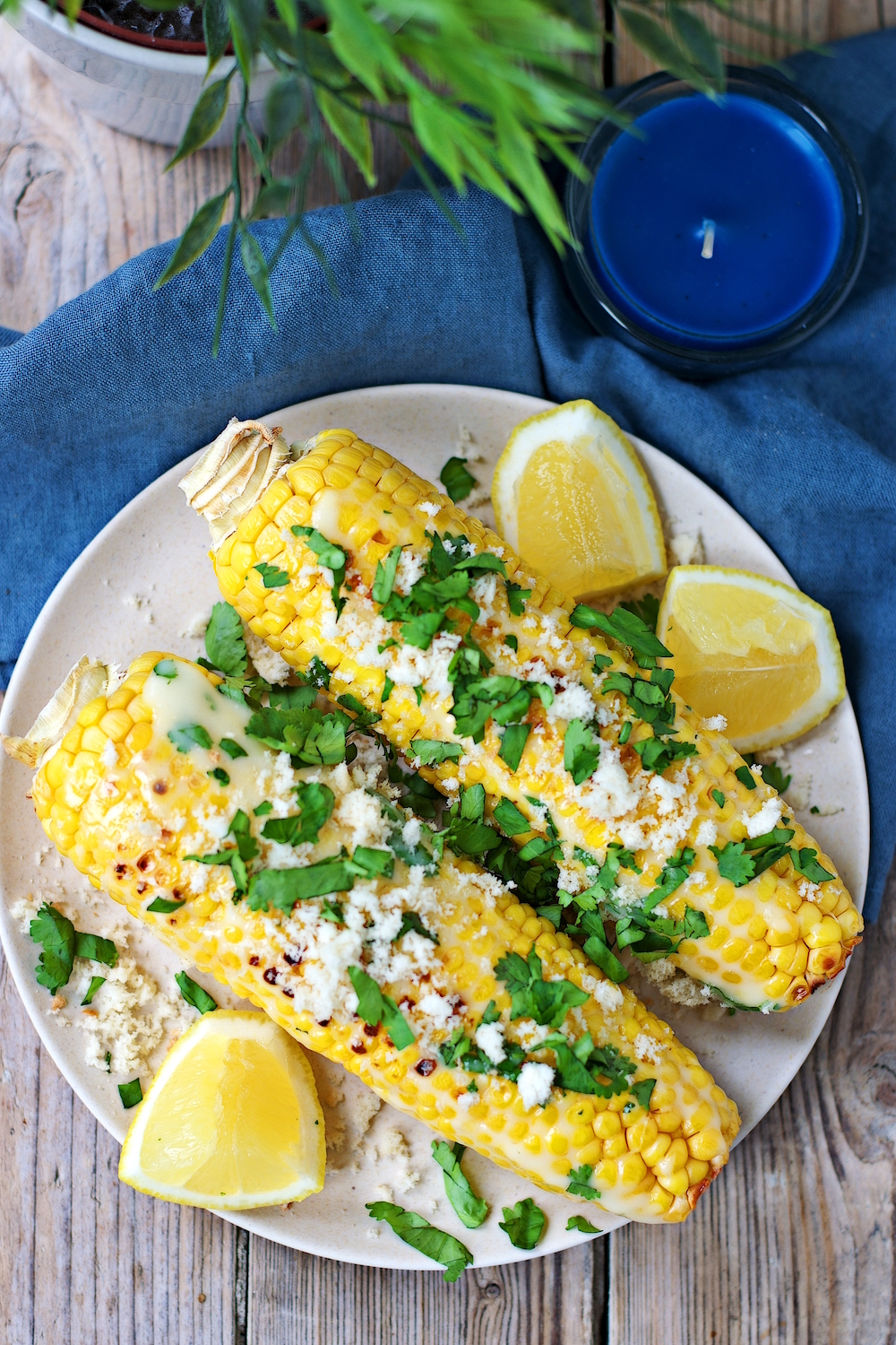 Easy Gluten Free Vegan Grilled Corn Served with Vegenaise-Cilantro Dressing