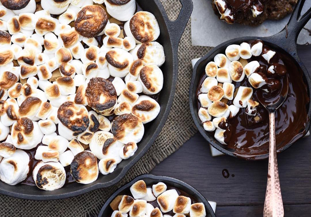 Vegan S'mores Dip in a Lodge Cast Iron Skillet